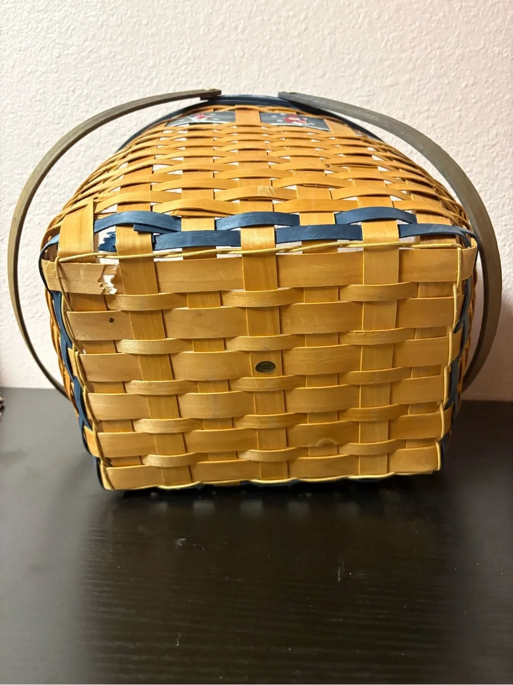 Rustic Snowman Christmas Woven Basket Double Handle Holiday Decor